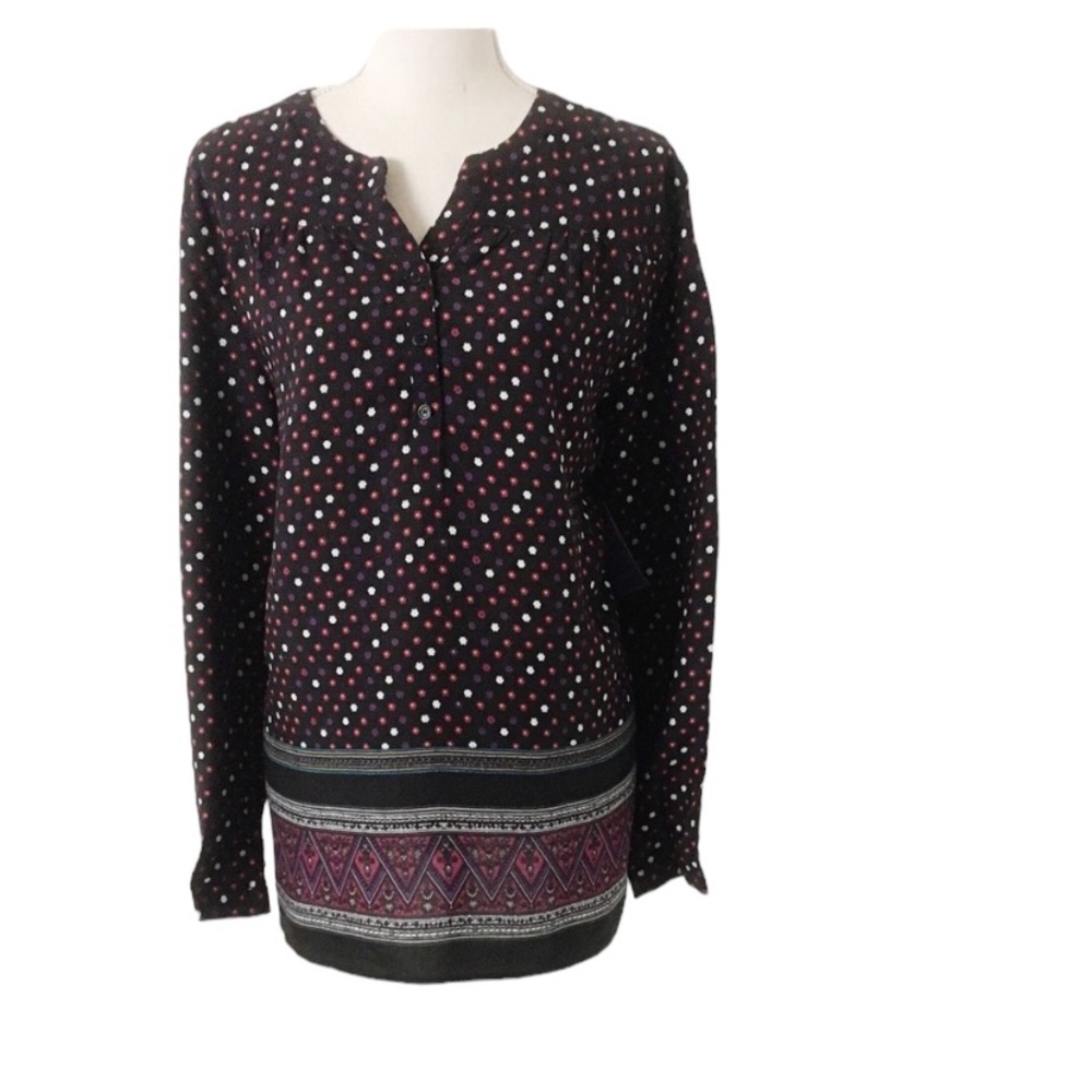 Laura Scott Black Long Sleeve Multi Color Top Size XL